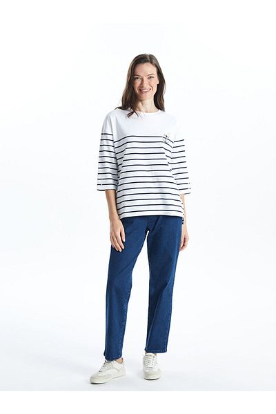 LC Waikiki Quality Parts from Celebi Store |   Grace Black Crew Neck Striped Combed Cotton Women's T-Shirt