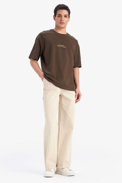 DeFacto New Season 100% Cotton Boxy Fit Crew Neck Back Printed Short Sleeve T-Shirt
