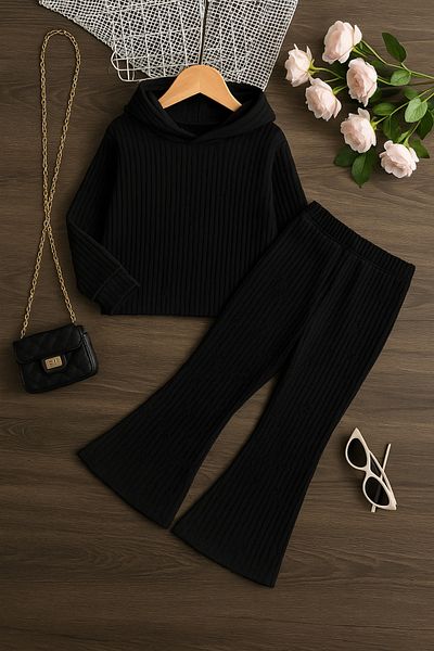 renkli diyar Girl's Seasonal Bottom Top Set with Hood and Spanish Pants School Day Care Primary School Kindergarten