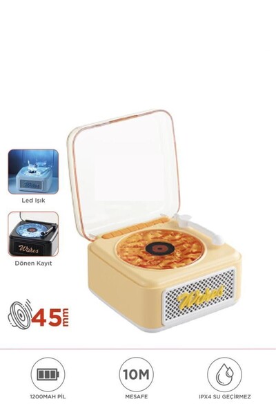 Başkenttekno Nostalji Plak Görünüm Mini Dekor Waves BT Işıklı Müzik Çalar Saa...