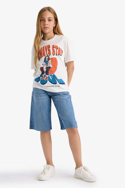 DeFacto New Season Girls' Relax Fit Crew Neck Printed Short Sleeve T-Shirt