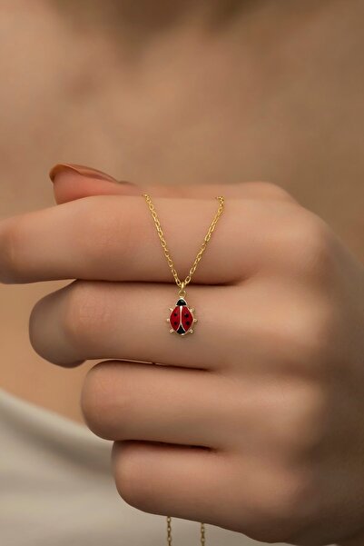 Nereze 925 Ayar Gümüş Gold Minik Uğur Böceği Kolye