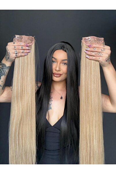 Suzan Peruk Kumral Platin Röfleli Düz 8 parça Çıtçıt Saç