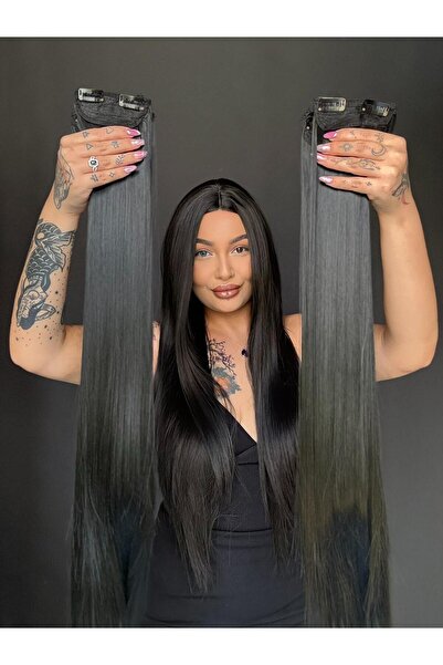 Suzan Peruk Siyah Düz 8 parça Çıtçıt Saç