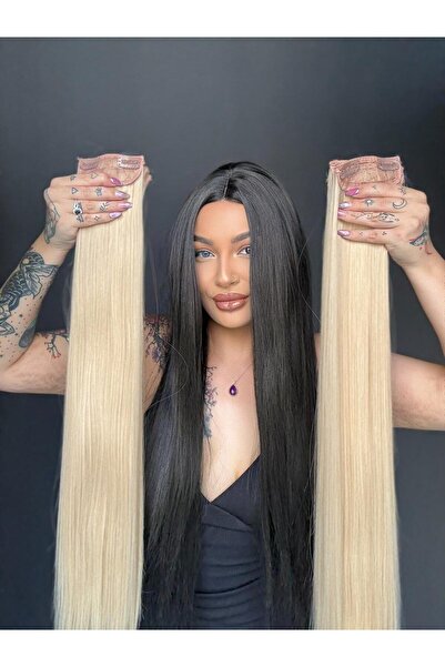 Suzan Peruk Sıcak Sarı 8 parça Düz uzun Çıt Çıt Saç 70cm Ekstra yoğun 250 gra...