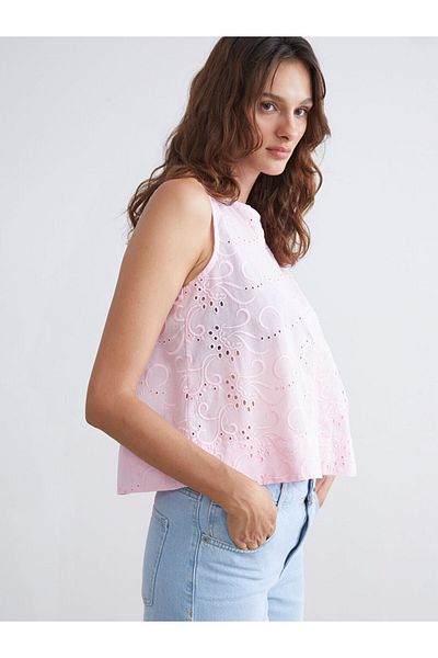 LC Waikiki Quality Parts from Celebi Store |   Red Crew Neck Openwork Embroidery Blouse