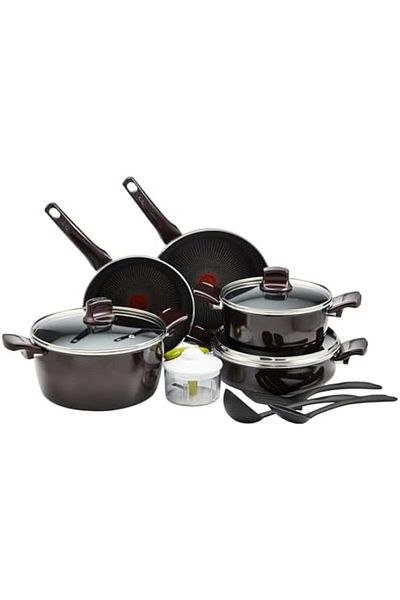 TEFAL Cookware Set | G6 Resist Intense 12 Pcs Cooking Set | Non-Stick | Burgundy | Aluminium | 2 Yea
