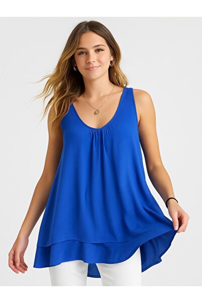 Butik İtalyan Dantel Detaylı Bluz - SAKS MAVİ