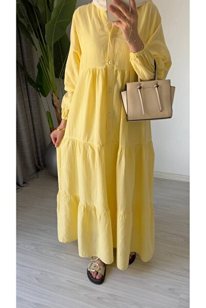 MissPul Kadın Yıkanmiş %100 organik Müslin Oversize Ferace Elbise