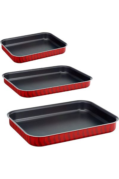 TEFAL Les Specialistes Rectangular Oven Dish Set, Black/Red, 3 Piece