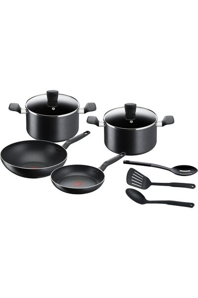 TEFAL Aluminum Super Cook Non-Stick Cookware Set, Black, 9 Pcs