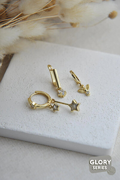 G&CARAV ACCESSORY أقراط متعددة التفان بتصميم ذهبي مع تفاصيل سوليتير وشايكن ون...