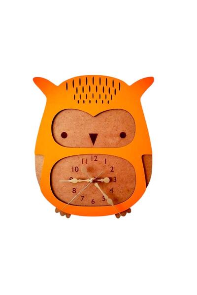 blue cat's home Owl Detailed Orange Children's Wall Clock
