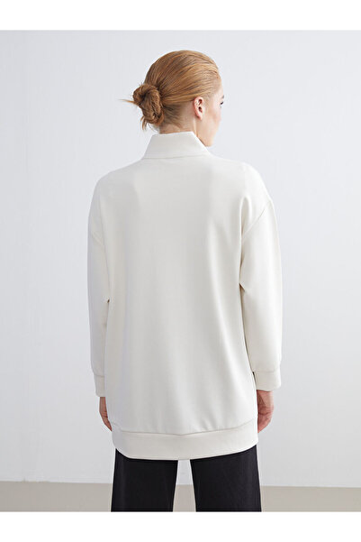 LC Waikiki LCW Modest Bej Dik Yaka Oversize Kadın Sweatshirt Tunik W5HJ82Z8NVY25