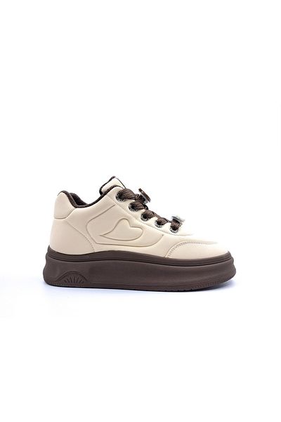 Guja Beige Brown Women's Sneaker Shoes with Emoji Ornament Detail