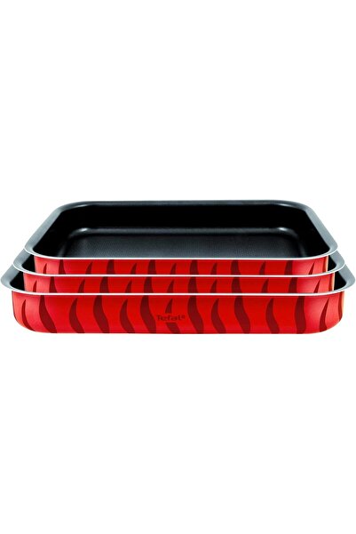 TEFAL Les Specialistes Rectangular Oven Dish Set, Black/Red, 3 Piece