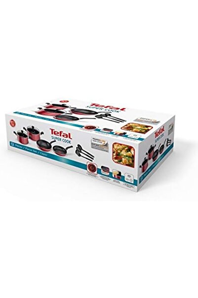 TEFAL Super Cook Non Stick With Thermo-Spot 9 Pcs Cooking Set, Red, Aluminium