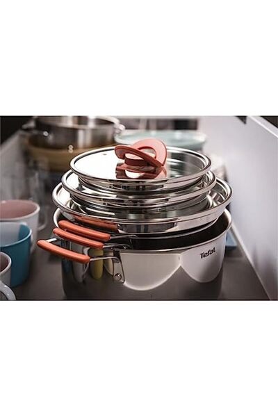 TEFAL Cookware Set | OPTI'Space 6-Piece Induction Cooking Set | Stewpots with Lids (18/20/24 cm) | S