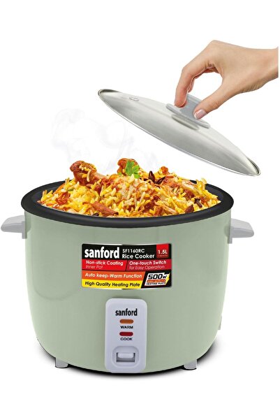 Sanford طباخ أرز أوتوماتيكي سعة ١.٥ لتر مع خاصية البخار والتدفئة | قوة ٥٠٠ واط | قدر غير لاصق | (أخضر)