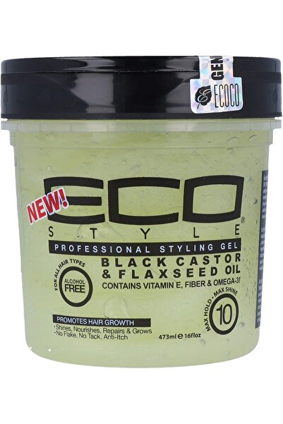 ECO STYLE جل شعر بزيت الخروع الأسود وبذور الكتان، 473 مل