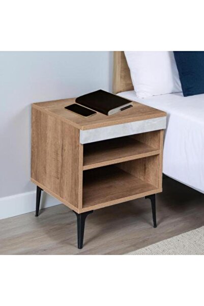 BAITY طاولة جانبية للسرير مع رفين - خشبية وبيضاء