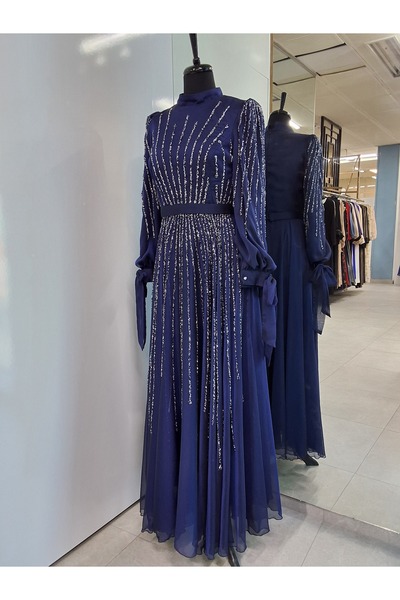 Moda Neva ŞİFON TAŞLI A KESİM KUŞAKLI TESETTÜR ABİYE