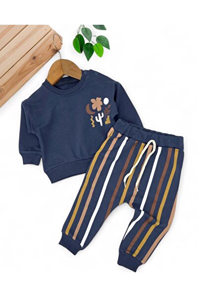 voyyo kids baby Baby Boy Seasonal Printed Sweatshirt, Striped Bottom 6-9-12-1...
