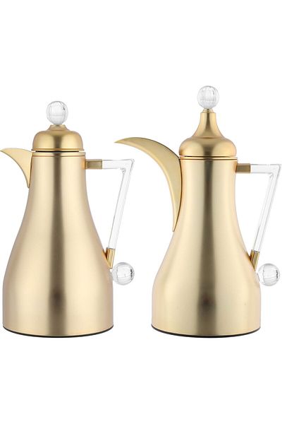 Alsaif Gallery Lena Flask Set from Saif Gallery, 1/1 liter, transparent handle, glass insulator, stainless steel