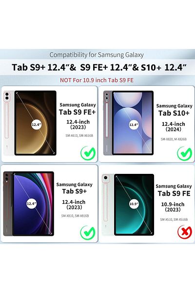 m.tk moveteck Samsung Galaxy Tab S9 Fe Plus 12.4 Case Smart Sleep Mode Pen Compartment Stand Back Colorful Cover