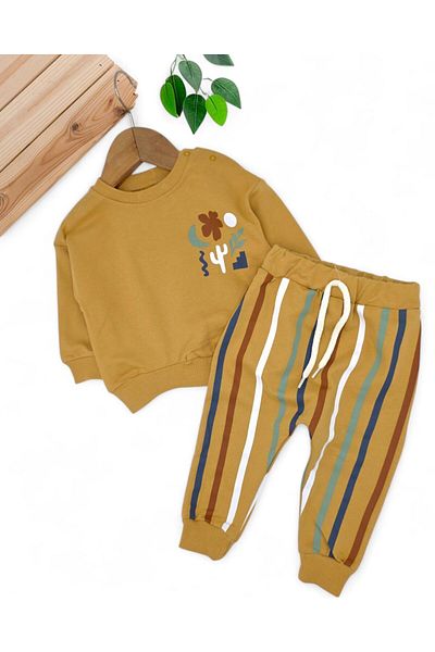 voyyo kids baby Baby Boy Seasonal Printed Sweatshirt, Striped Bottom 6-9-12-18-24 Months 2-Piece Bottom Top Set R2104