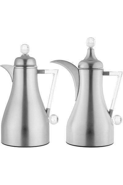 Alsaif Gallery Lina Al Saif Gallery Thermos Set, 1/1 liter, transparent handle, glass inner insulation, steel outer