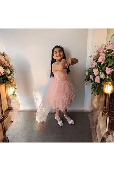 Ahsenimbebe Belt Buckle Tail Girl's Evening Dress 5-10 Years