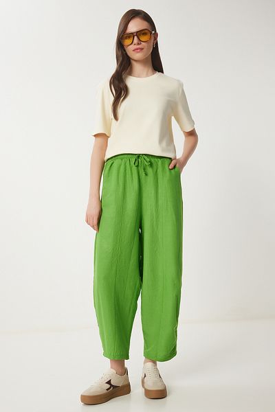 Lovelyİstanbul Summer Thin Ayrobin Baggy Trousers Hci0002 Peanut Green