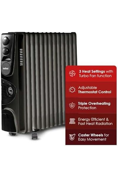 Sanford 13 Fins Oil-Filled Radiator Heater | 2900W Power | 3 Heat Settings | Adjustable Thermostat |