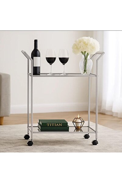 genric عربة بار فاخرة من FFD ذات طبقتين مع أرفف مرآة - تقديم أنيق من المعدن ا...