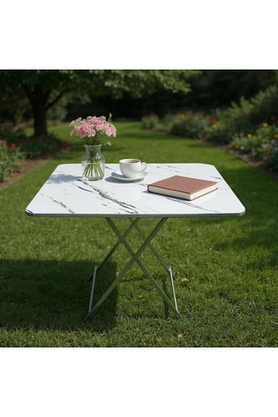 Family Ship Square Folding Wooden Table with Marble White Color
