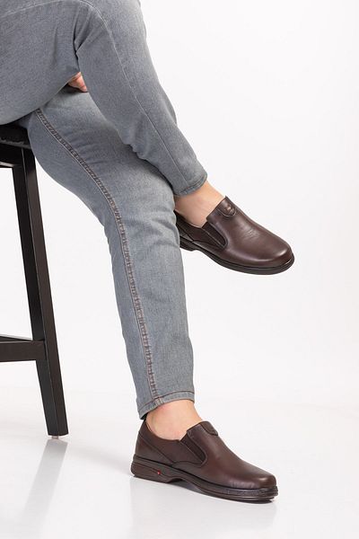 DİA COMFORT Men's Diabetic and Full Orthopedic Brown Genuine Leather Shoes