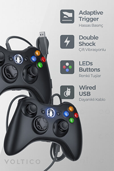 Voltico Kablolu PC ve Xbox 360 Oyun Kolu 2li Set– Çift Titreşimli, Hassas ve ...