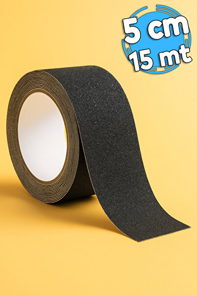 Dünya Magnet 15 Metre Merdiven Zemin Kaydırmaz Bant (5 CM X 15 METRE) Yapışkanlı Kaymaz Bant Siyah