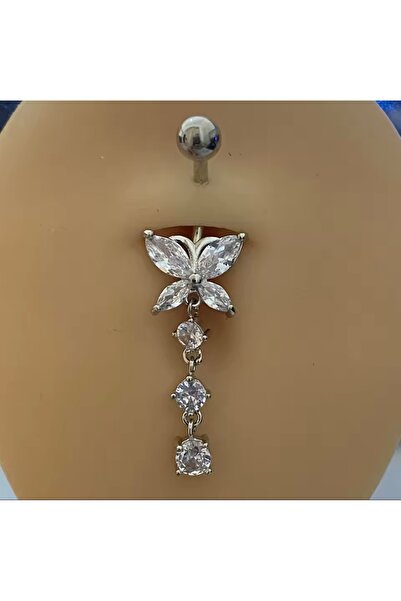 Lunays Paslanmaz Çelik Kelebek Kadın Göbek Piercing GümüşRenk
