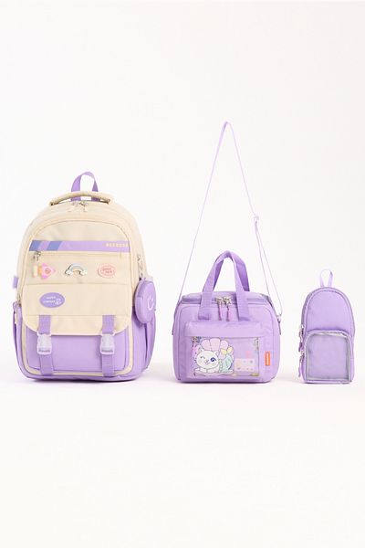 Roxbros 3-Piece Girls' School Bag with Korean Style Accessories & Primary School Backpack with Lunch and Pen Holder