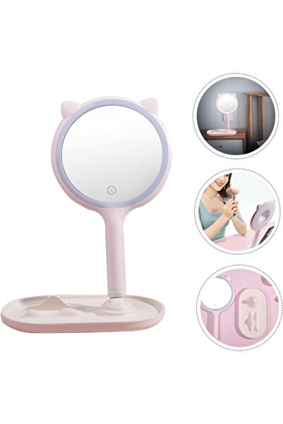 TOYFEST Kedi Kulaklı LED Işıklı Dokunmatik Masa Üstü Makyaj Aynası ve Telefon...