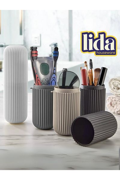 Lida Houseware Travel Type Multi-Purpose Organizer – Toothbrush, Toothpaste, Glasses and Makeup Brush Storage Container