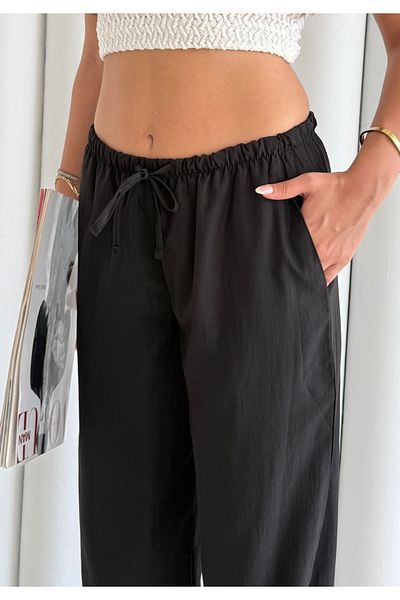 Butik Elastic Waist Pocket Draped Low Waist Thin Woven Modal Fabric Pants