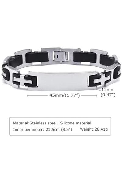 Generic Men's Stainless Steel ID Bracelet, Modern Geometric Link Design, Black and Silver Gift for Him