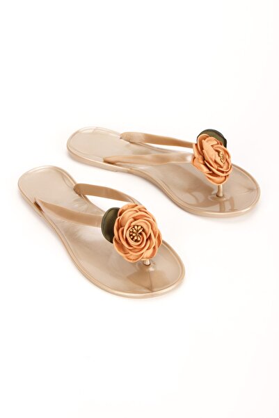 OZYO Jade Dark Beige Floral Flip Flops