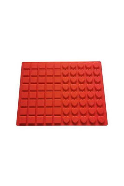 Generic 80-Cavity Square And Heart Shape Silicone Mold, Red Silicone Baking Mould