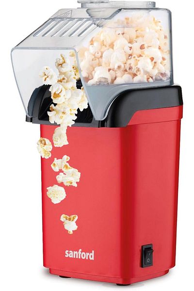 Sanford 1200W Hot Air Popcorn Maker - Oil-Free, Healthy Snacks in Minutes, 50-60g Capacity, Easy Cle