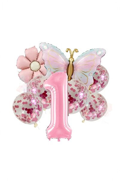 BİDOLUMUTLULUK Kelebek Retro Pembe Doğum Günü Konsept Parti Eğlence Kutlama Seti