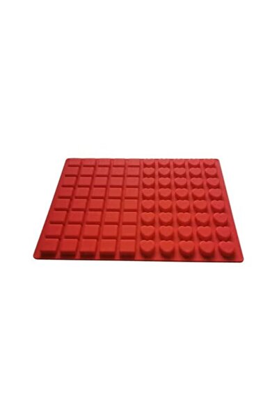 Generic 80-Cavity Square And Heart Shape Silicone Mold, Red Silicone Baking Mould